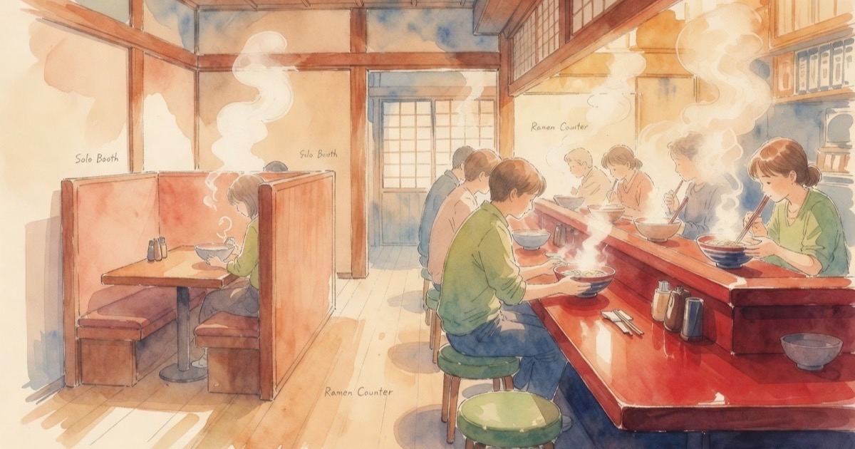 Watercolour illustration of two tonkotsu bowls compared side by side