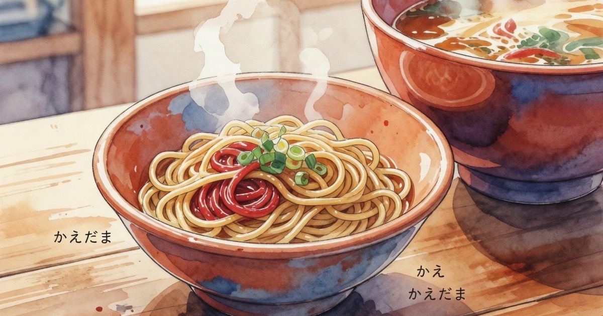 A chef dropping fresh hot noodles into a customer's remaining ramen broth