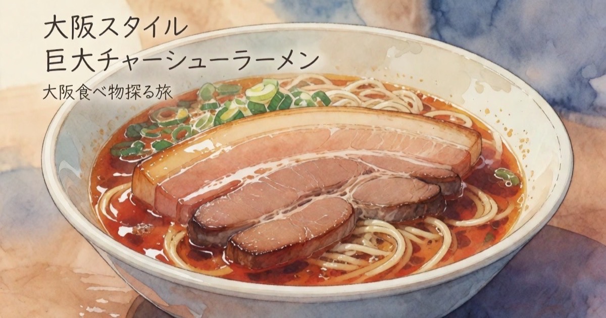 A bowl of shoyu ramen topped with an incredibly thick, slow-cooked slab of chashu pork belly and thick bamboo shoots at Menya Jinrui Mina Menrui