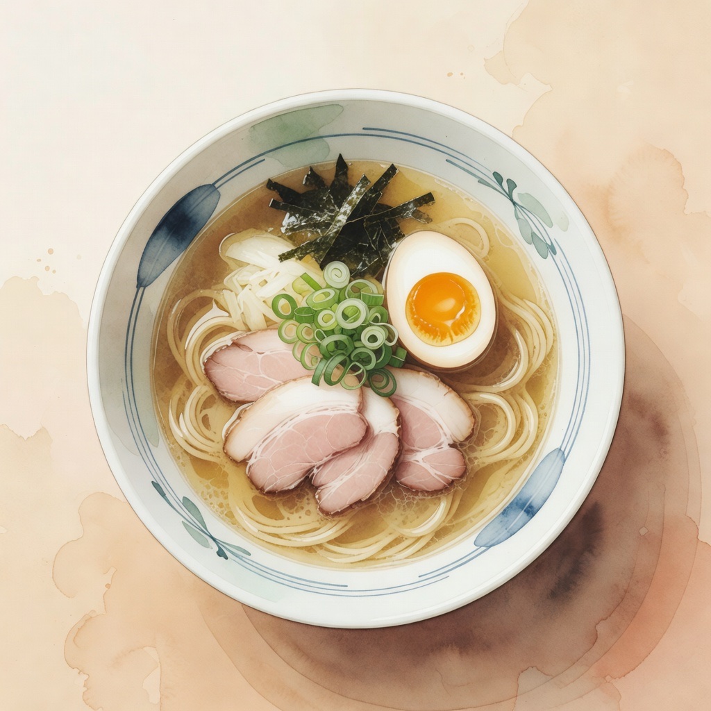 Elegant ramen presentation at a high-end Japanese restaurant with garnish and clear broth