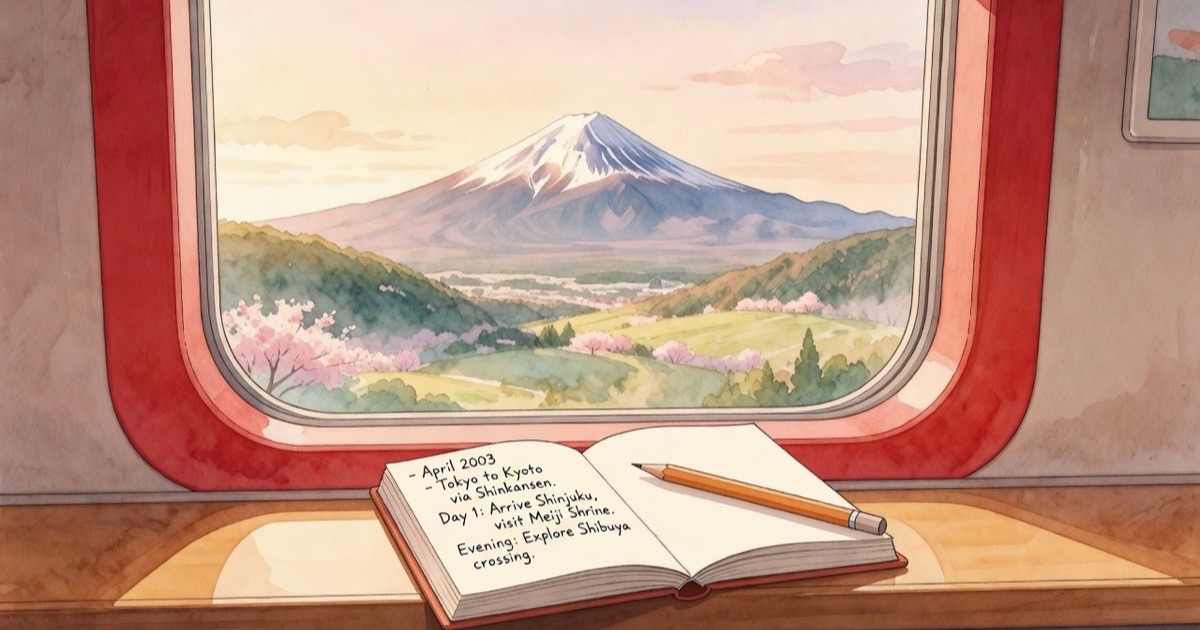 Watercolour illustration of a Japan travel map with ramen bowls marking different cities