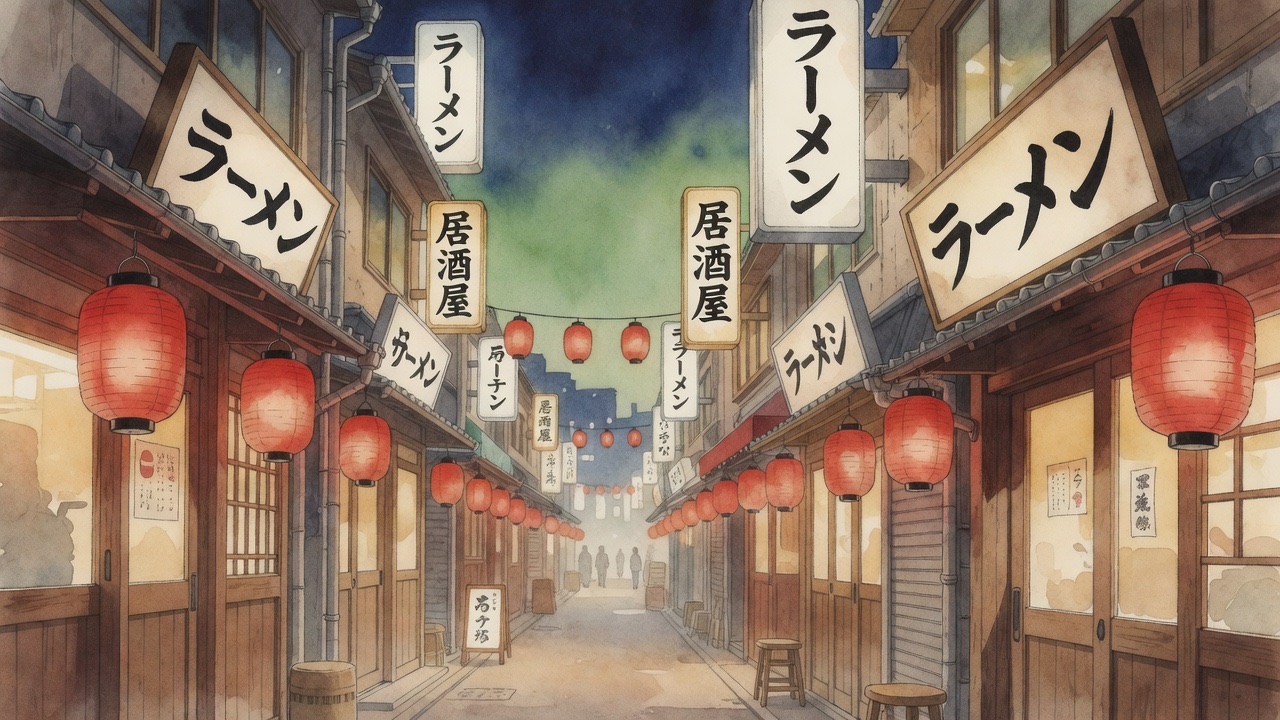 Tokyo skyline at dusk with neon lights reflecting on the streets below