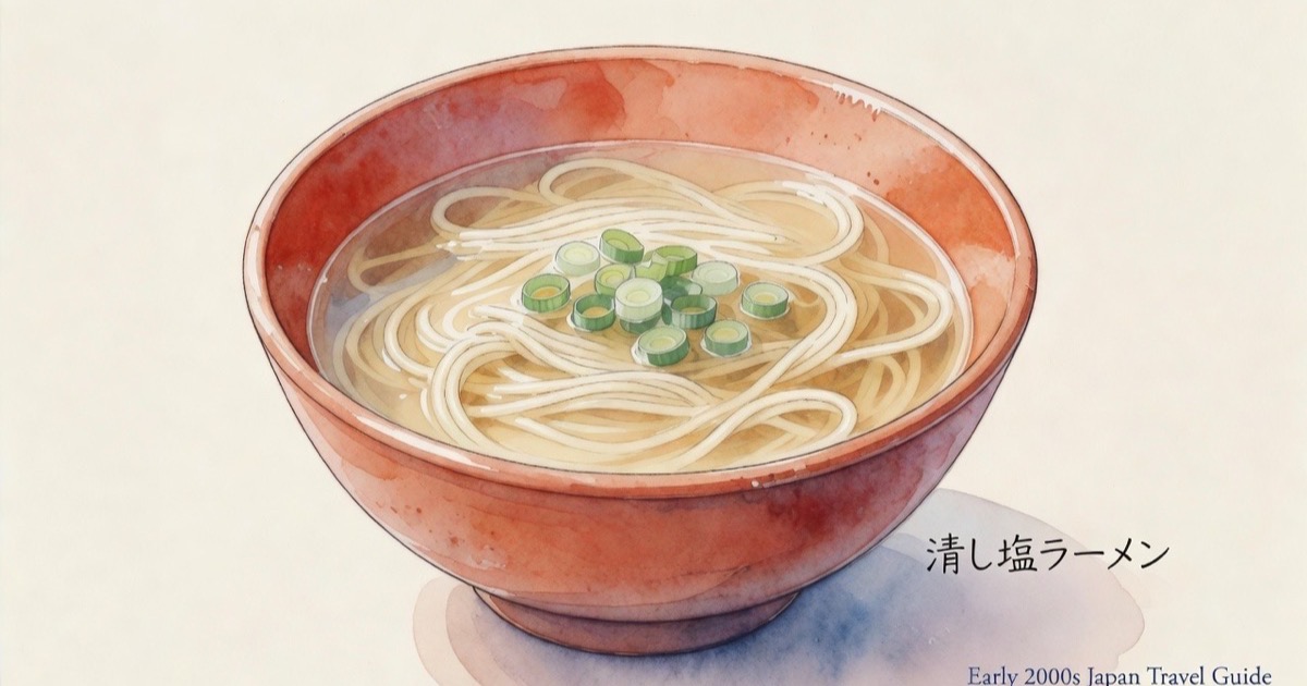 A delicate bowl of golden shio ramen with a clear broth, chicken chashu, soft-boiled egg, and thin green onions